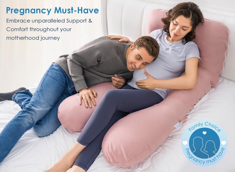 QUEEN ROSE Cooling Pregnancy Pillows, Maternity Pillow for Sleeping, 55in U Shaped Body Pillow for Pregnant Support, with Removable Silky Cover, Pink - Image 5